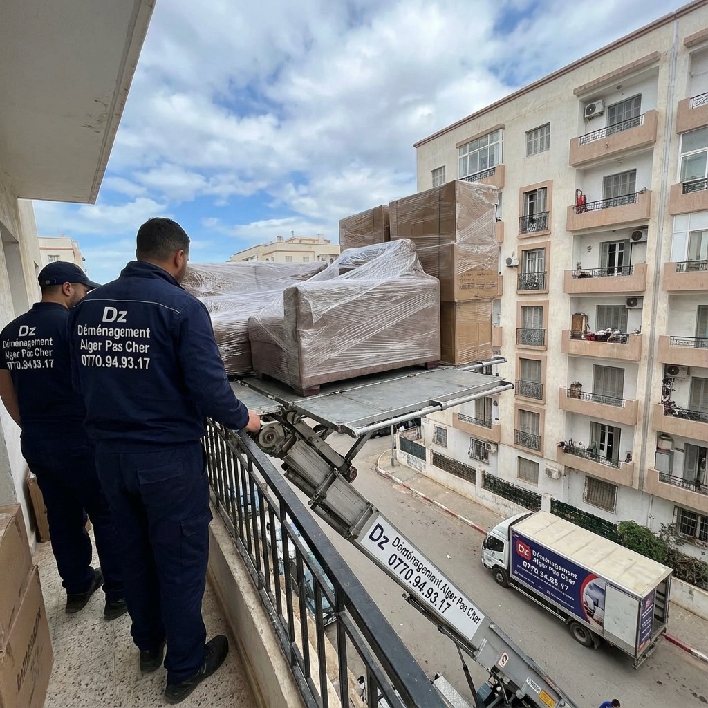 Déménagement Local Alger - monte-meubles sur balcon